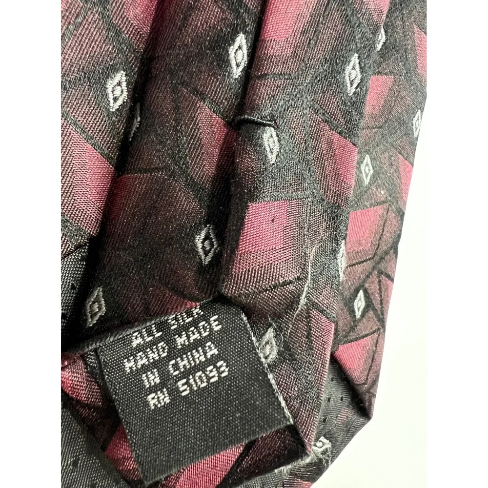 J. Ferrar Necktie‎ Mens OS Burgundy Geometric Silk Blend Formal Business A20